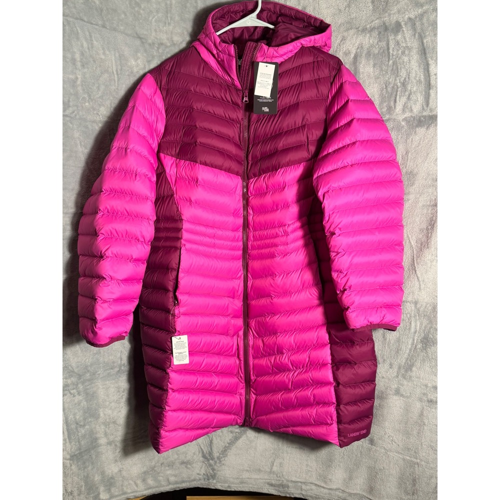 NEW Lands End Womens 1X 800 Fill Down HyperDRY Puffer Coat Pink Hooded Parka